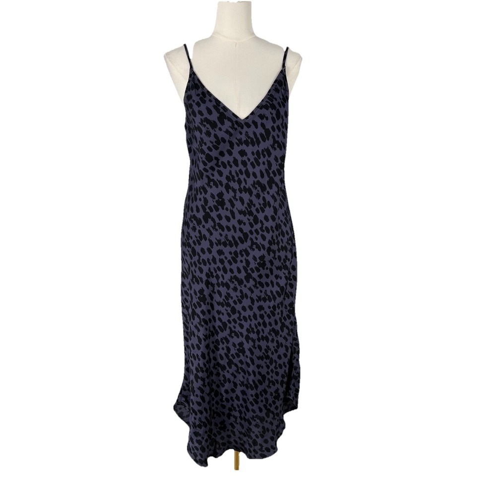 Bella Dahl Womens Satin Animal Print Slip Midi Dress Size M Purple Night Out